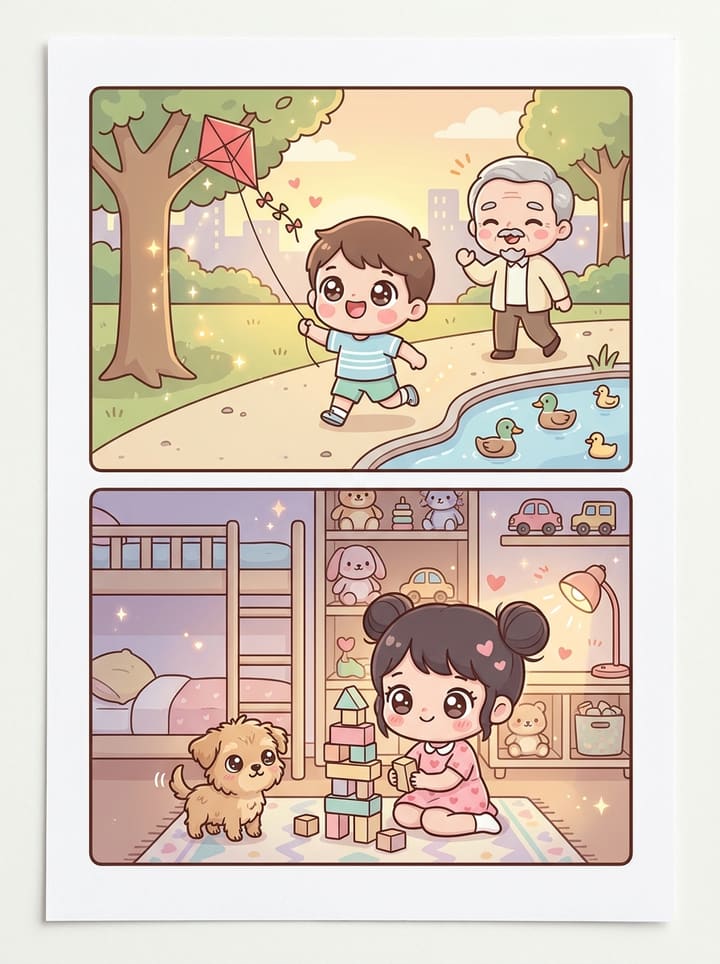 Le style Chibi kawaii, sur les deux scènes de comparaison