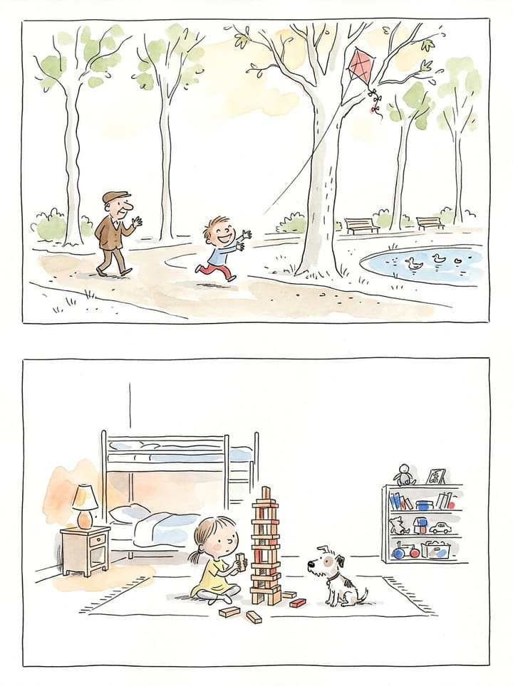 Le style Petits bonshommes à points, sur les deux scènes de comparaison